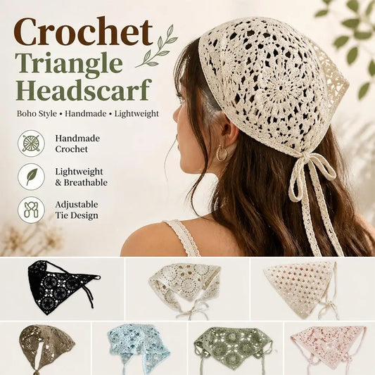 French Hollow Triangle Headband Towel For Women Beige Crochet Headbands Bandana Summer Travel Literary Photo Hair Scarf Bands Peaceful Pleasures Health and Wellness