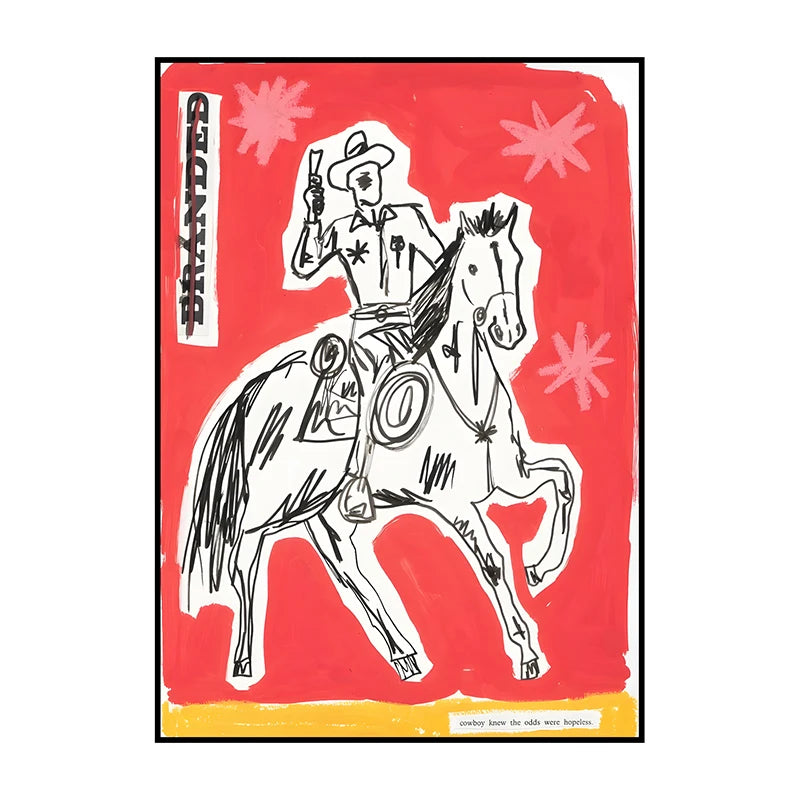 Western Cowboy Canvas Wall Art | Vintage Retro Poster Print