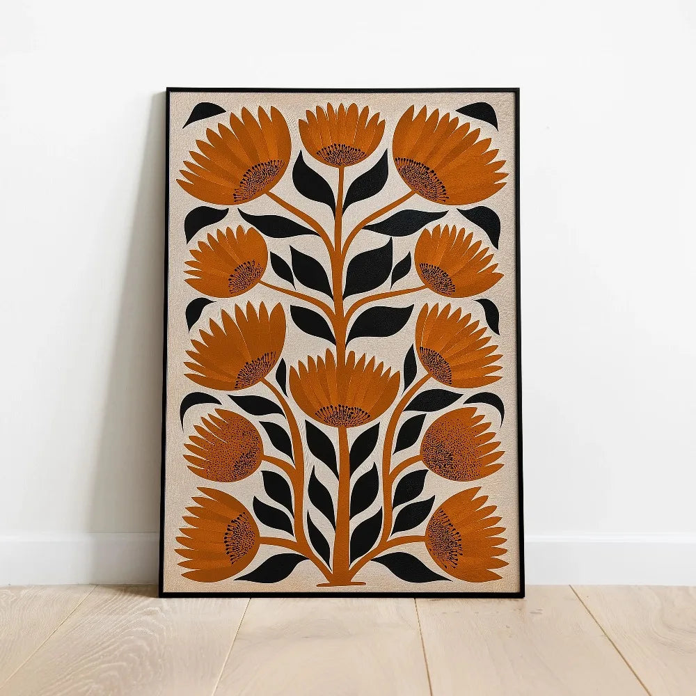 Retro Beige Floral Canvas Wall Art | Unframed Plant Print