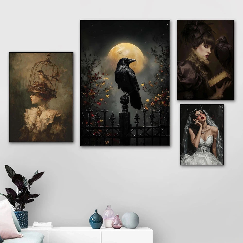 Dark Victorian Reaper Crow Ghost Canvas Wall Art Print | Gothic