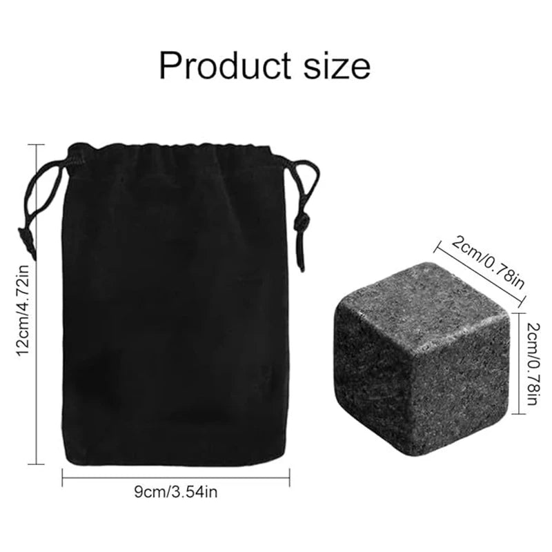 9PCS Natural Granite Whiskey Stones Sipping Ice Cube Whisky Stone Wine Rocks Cooler Wedding Gift Favor Christmas Bar Accessories Peaceful Pleasures Health and Wellness