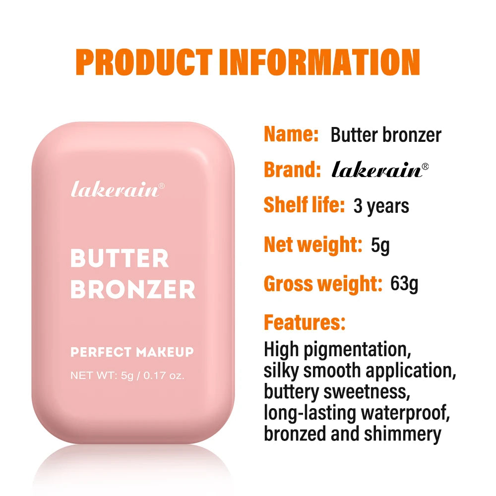 Lakerain Butter Bronzer Cream Women Waterproof Genteel Girl Nude Makeup Silky Shimmer Monochrome Blush Korean Face Cosmetics Peaceful Pleasures Health and Wellness