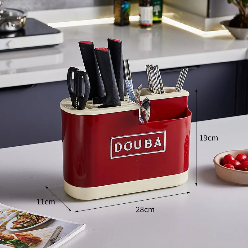 Multifunctional Knife Block Holder Kitchen Counter Stand Storage Rack for Knives Cleaver Chopsticks Organizer for Home Peaceful Pleasures Health and Wellness A Red