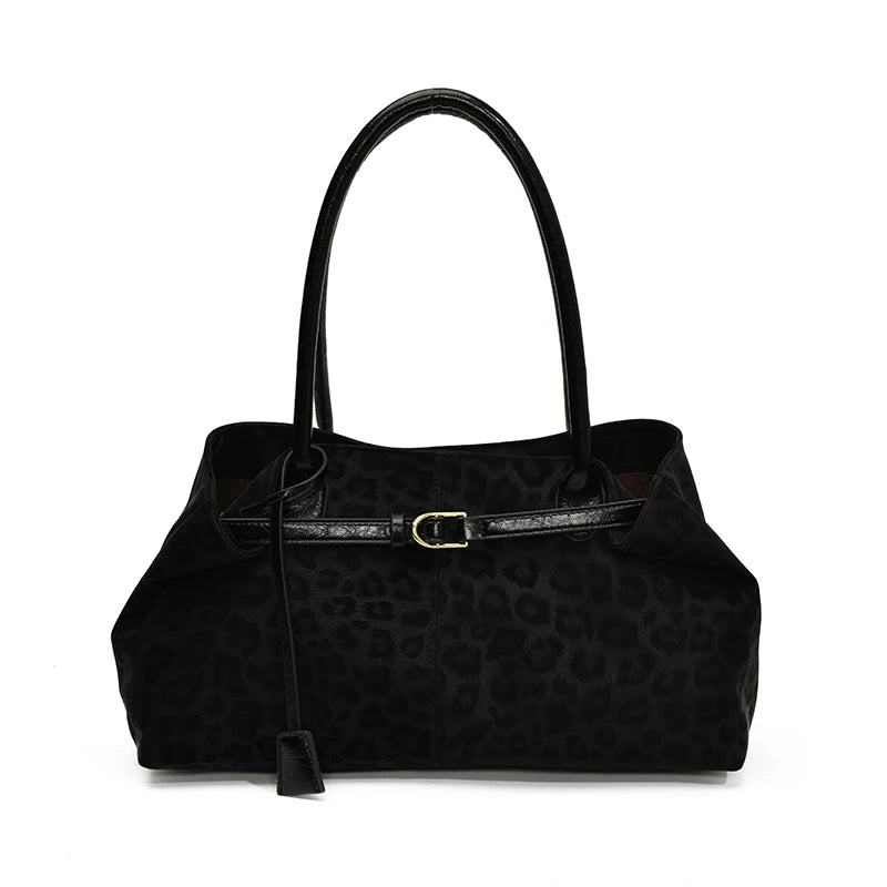 Leopard Print Tote Bags Women Autumn Winter Fashion Versatile Handbag Premium Shoulder Underarm Bags Casual Daily Commute Purse Peaceful Pleasures Health and Wellness black