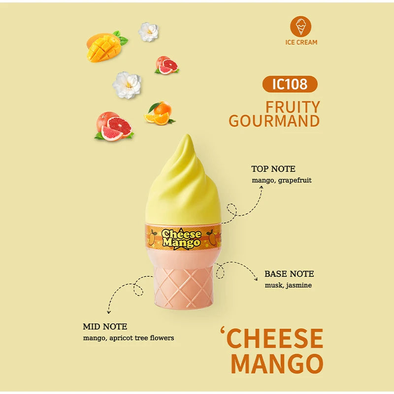 Ice Cream Cute Perfume Brand Long-lasting Eau De Toilette Floral Fruity Citrus Rose Charming Sweet Fragrance Women Body Spray Peaceful Pleasures Health and Wellness Mango 100ml