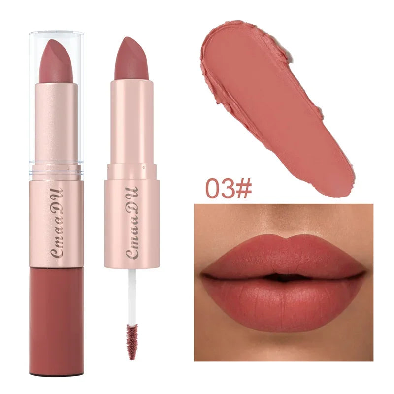 2-in-1 Matte Lipstick & Lip Liner Pen | 24H Waterproof, 12 Colors