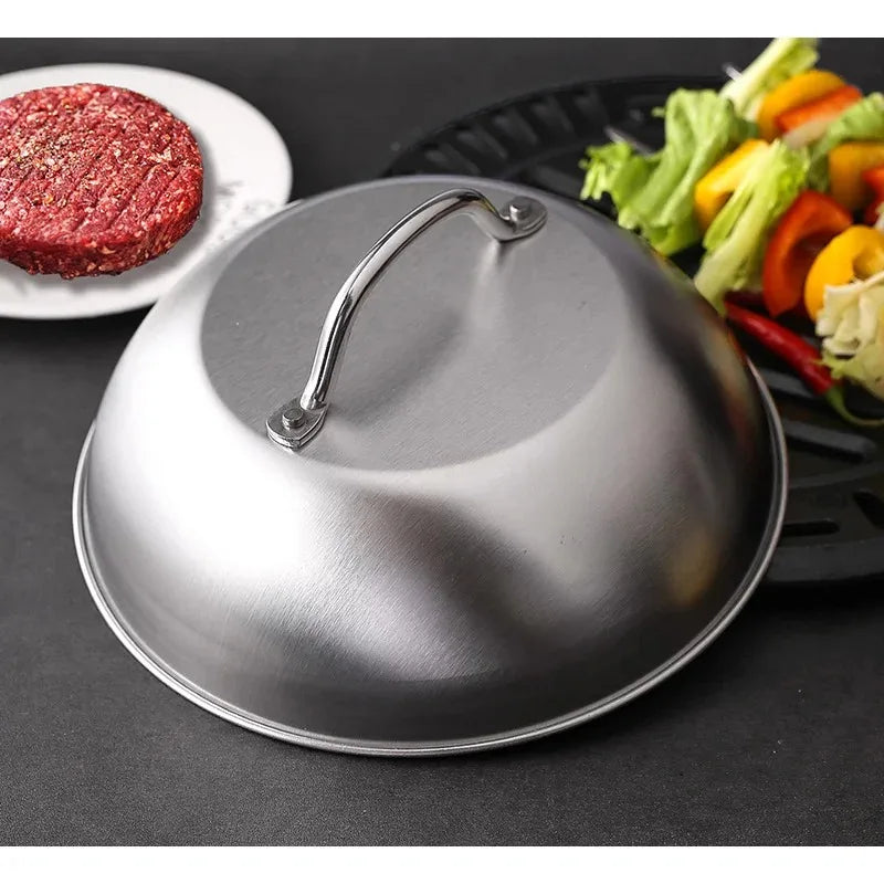 Stainless Steel Basting Cover Heatproof Round Cheese Melting Dome Burger Cover Meal Food Cover Kitchen Cooking Supplies Peaceful Pleasures Health and Wellness