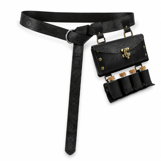 Vintage Viking Leather Belt Pouch Potion Holders Medieval Cosplay Peaceful Pleasures Health and Wellness 2PCS-Black Option 1