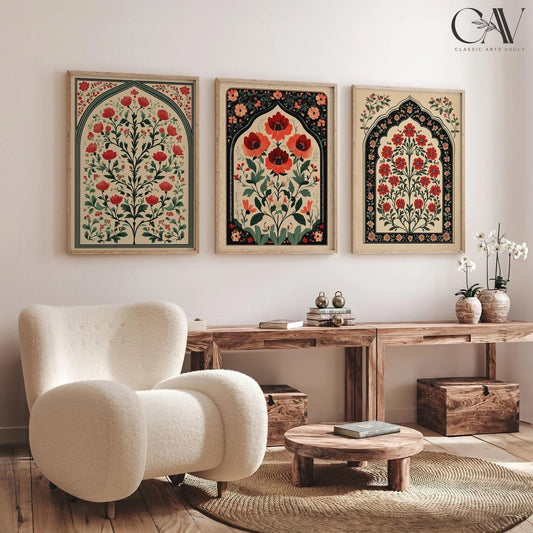 Nordic,Religion Floral Arch Art Islamic Muslim Wall Art Print Canvas Painting Poster Picture For Living Room,Bedroom Home Decor Peaceful Pleasures Health and Wellness G4110-3pcs 21x30cm Unframed