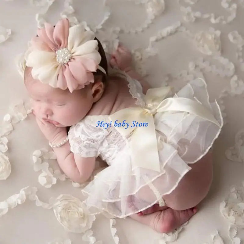 Baby Girl Photography Outfit – Lace Skirt & Flower Headband