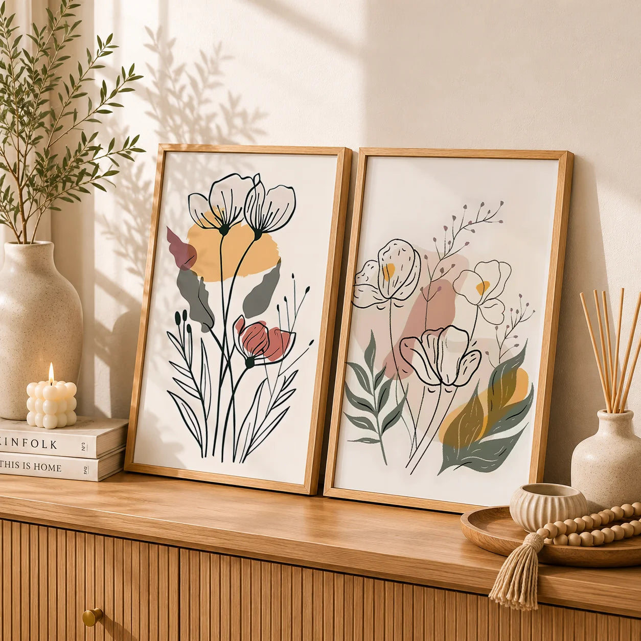 Boho Floral Canvas Wall Art | Minimalist Botanical Print Canvas Wall Art Print Peaceful Pleasures Health and Wellness