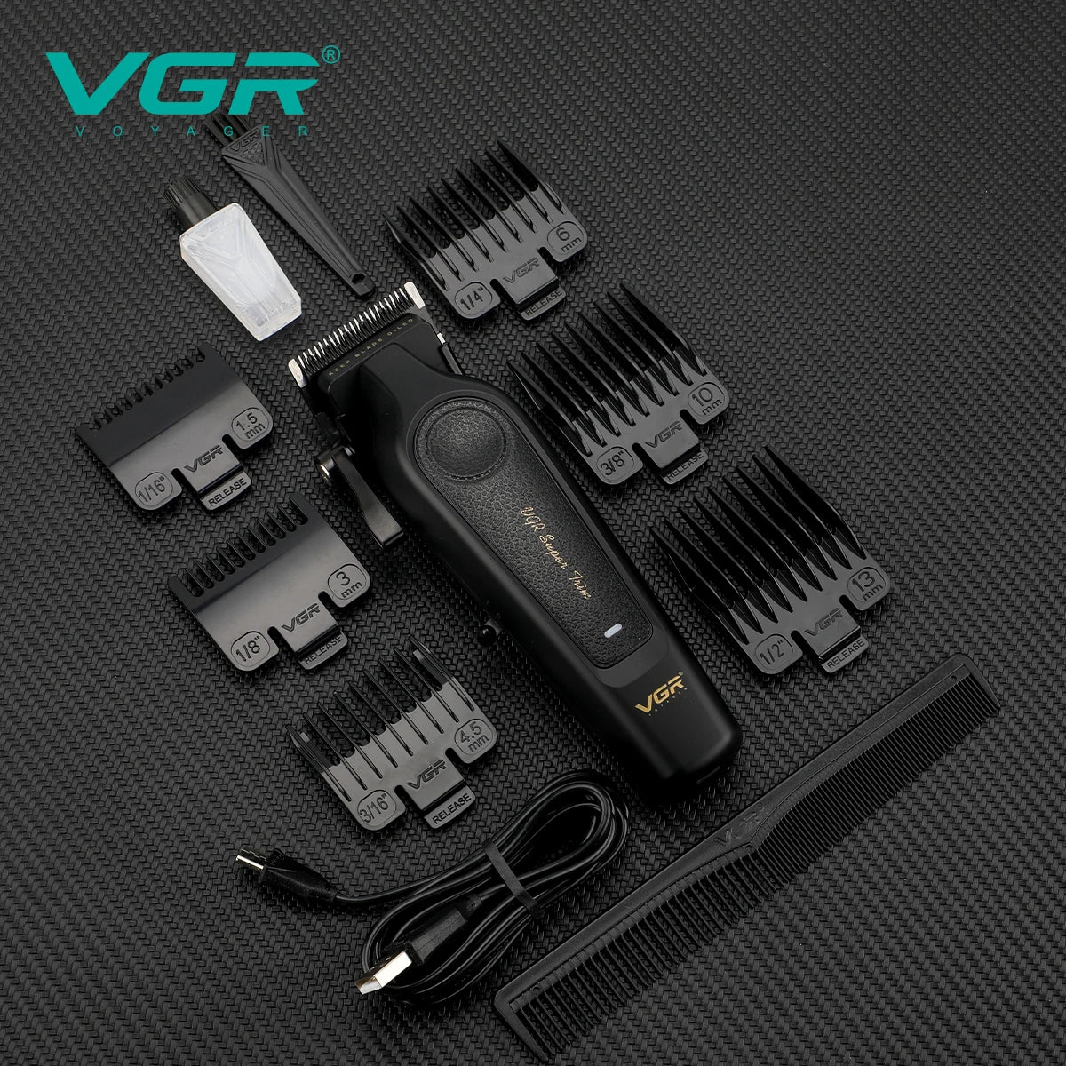 VGR high-end professional hair clipper with metal leather body, hair trimmer with 7000 RPM oil head carving and push cutt V-197 Peaceful Pleasures Health and Wellness