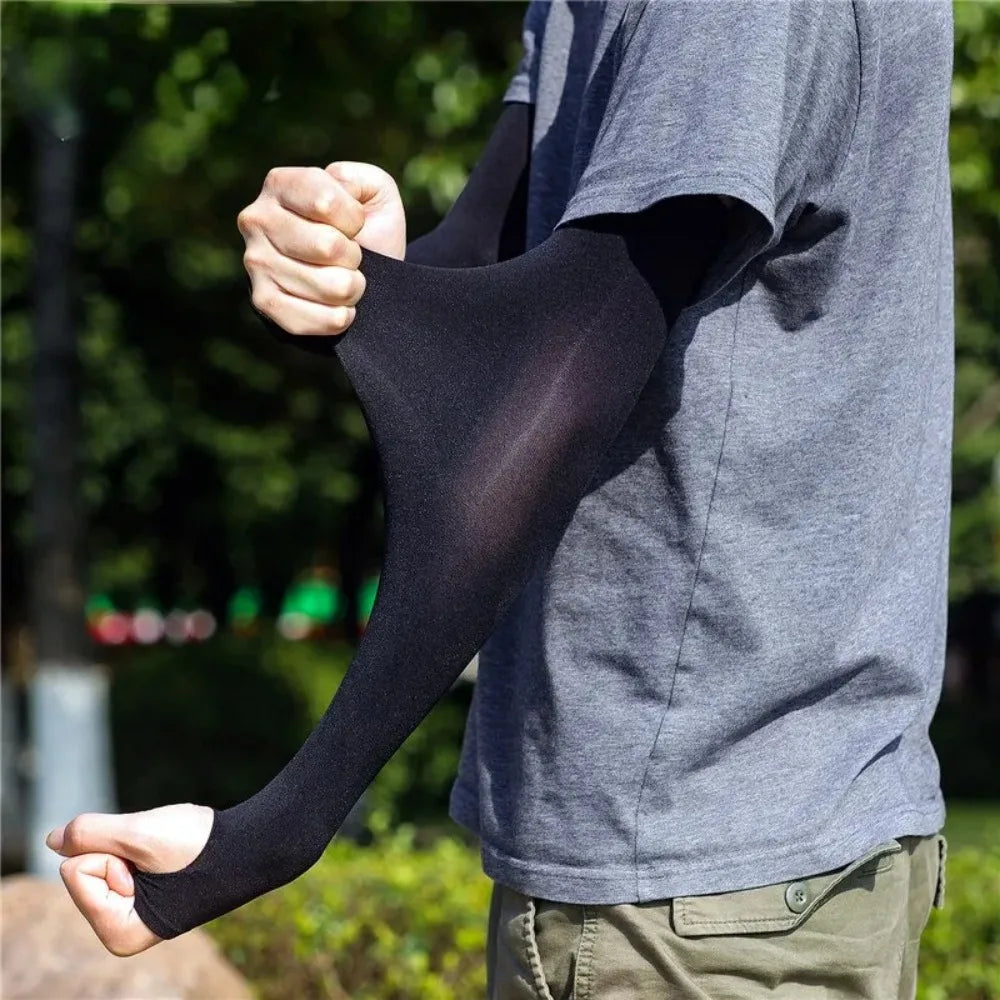 1 Pair Summer Finger Sleeve Ice Cool Wearing High Elastic Elbow Spring Outdoor Riding Fingerless Fishing Custom Ice Silk Sleeve Peaceful Pleasures Health and Wellness