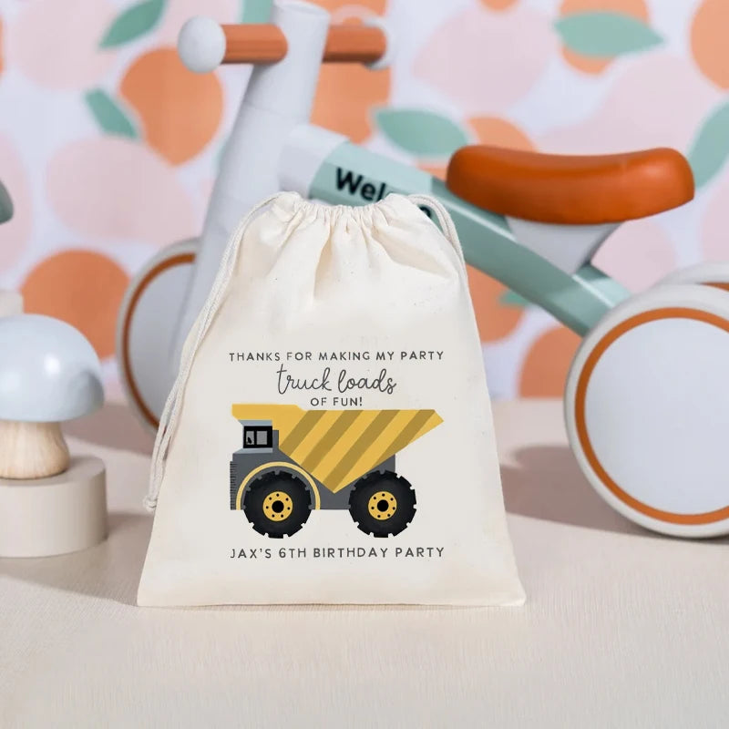 Personalized Construction Truck Candy Bags | 5-Pack Kids Party Party Favor Bags Peaceful Pleasures Health and Wellness