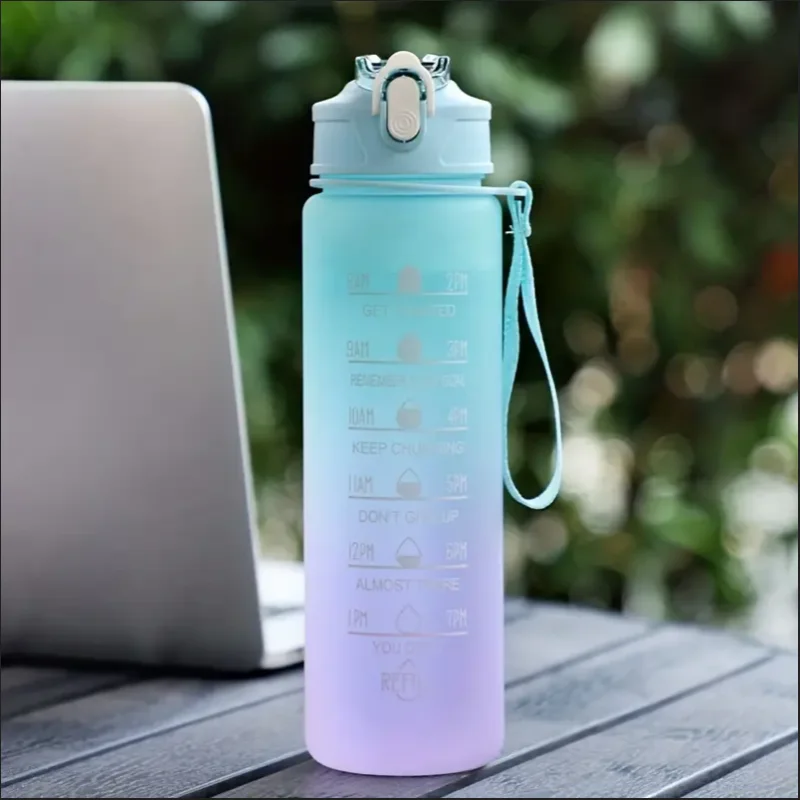 700ml Inspirational Outdoor Sports Water Cup With Time Scale And Drop-Resistant Lid - Portable And Fashionable Peaceful Pleasures Health and Wellness Green