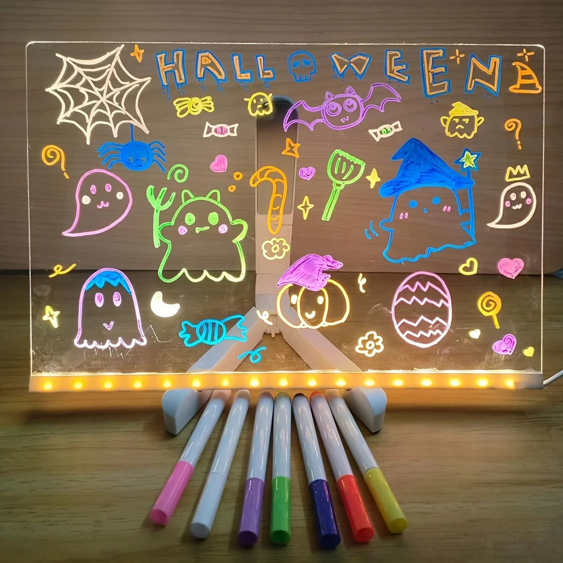 1 set of LED-lit acrylic message board, removable and erasable USB drawing board, reusable doodle board with stand, 7 colored pe Peaceful Pleasures Health and Wellness MULTI