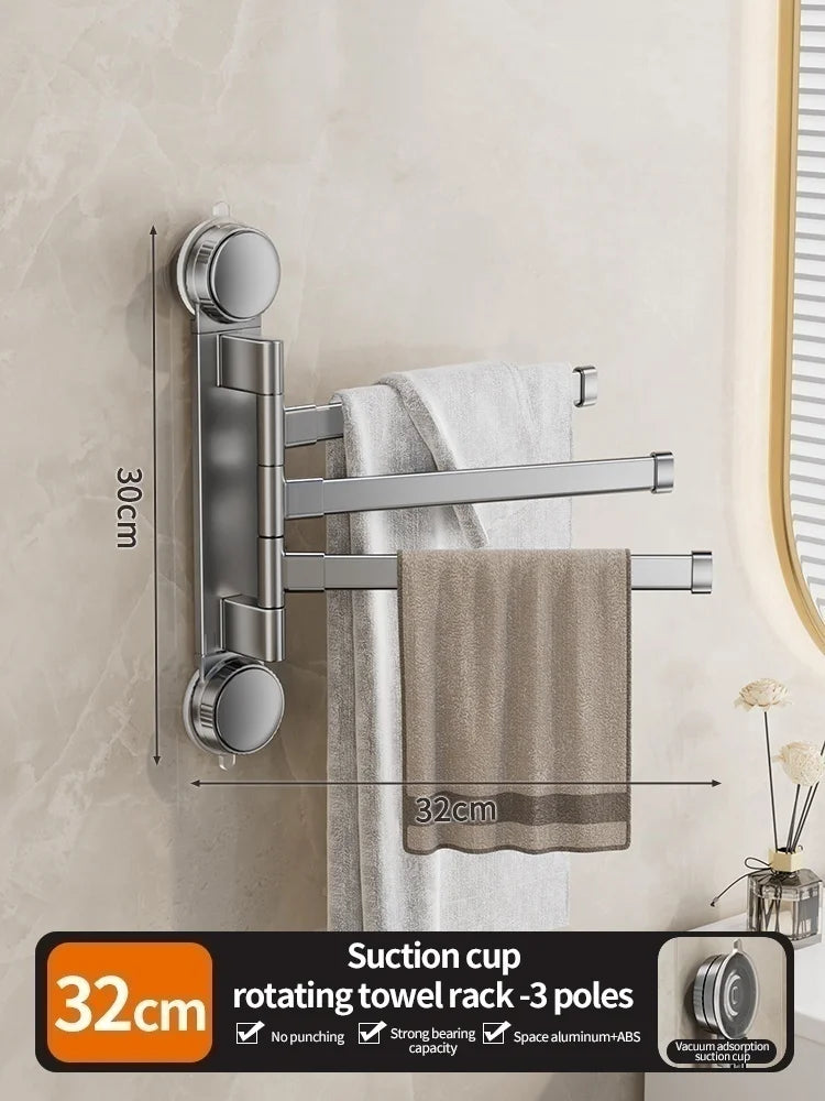 No-Drill Suction Rotating Towel Rack | Folding Double Bar