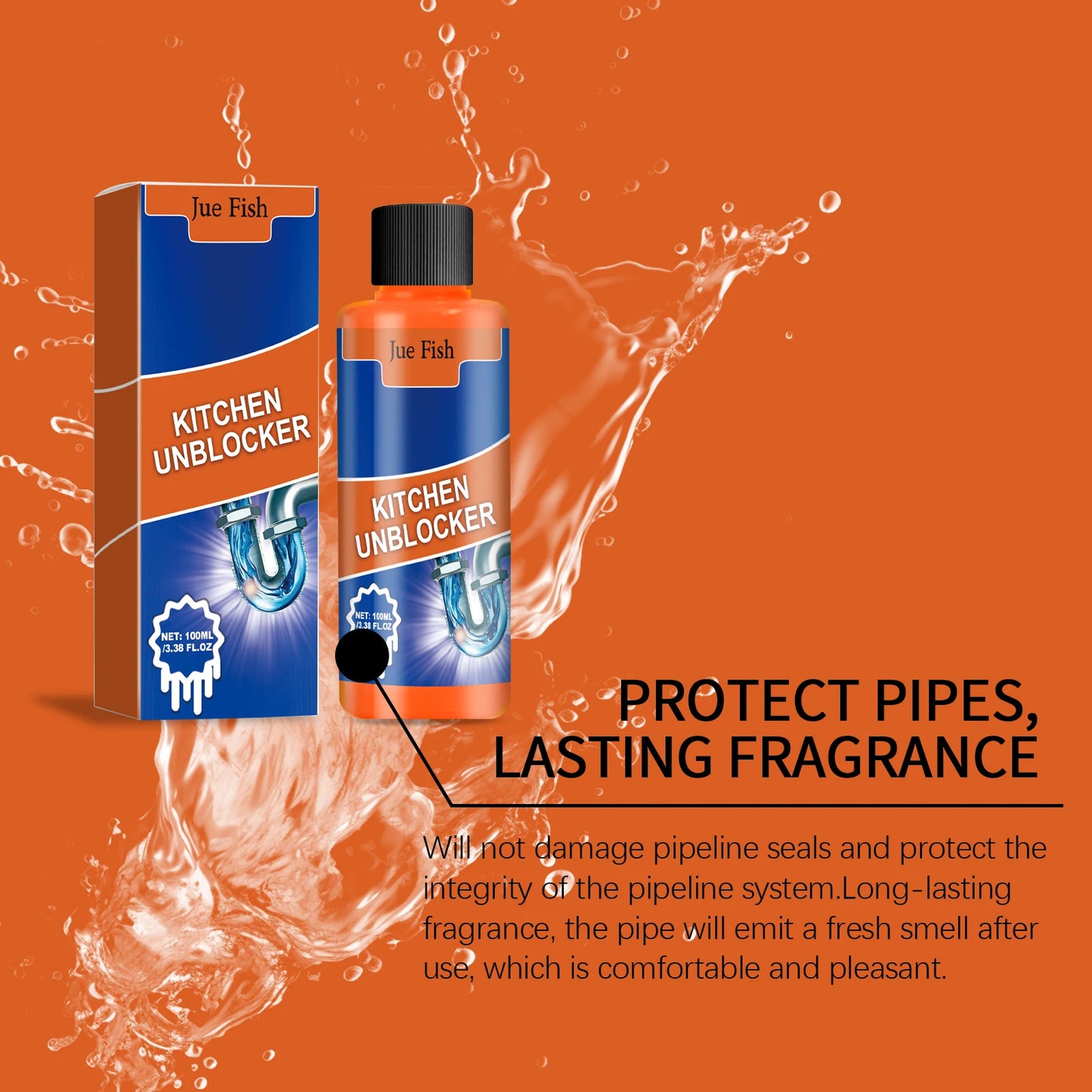 Jue-Fish 100ml Powerful Drain Unblocker | Sink, Pipe & Toilet
