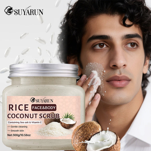 SUYARUN Natural Rice & Coconut Exfoliating Scrub - Gentle Brightening Face/Body Scrub for All Skin Types, Vegan, Sulfate-Free. Peaceful Pleasures Health and Wellness