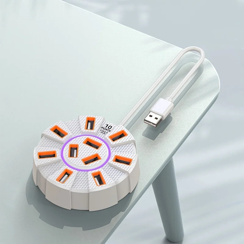 7-Port/10-Port High-Speed USB 2.0 Hub with LED, Multi-Port Splitter Power for PC Laptop, Keyboards, Mice, 1.2m Power Adapter Peaceful Pleasures Health and Wellness 10 Ports White 1.2m