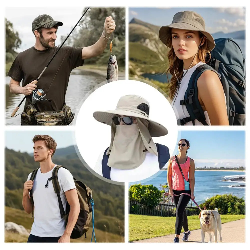 Men Fishing Cooling Sun Hat Mask Summer Big Brim Anti-ultraviolet Travel Mountaineering Outdoor Sunshade Sunscreen Fisherman Hat Peaceful Pleasures Health and Wellness