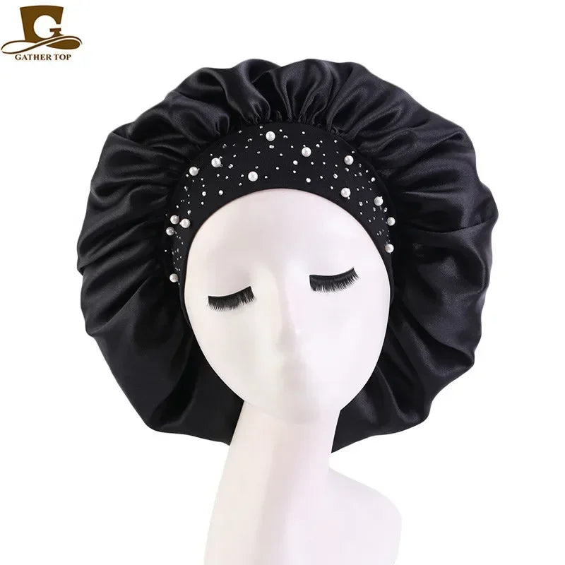 Rhinestone Women's Shower Cap & Breathable Sleeping Night Hat