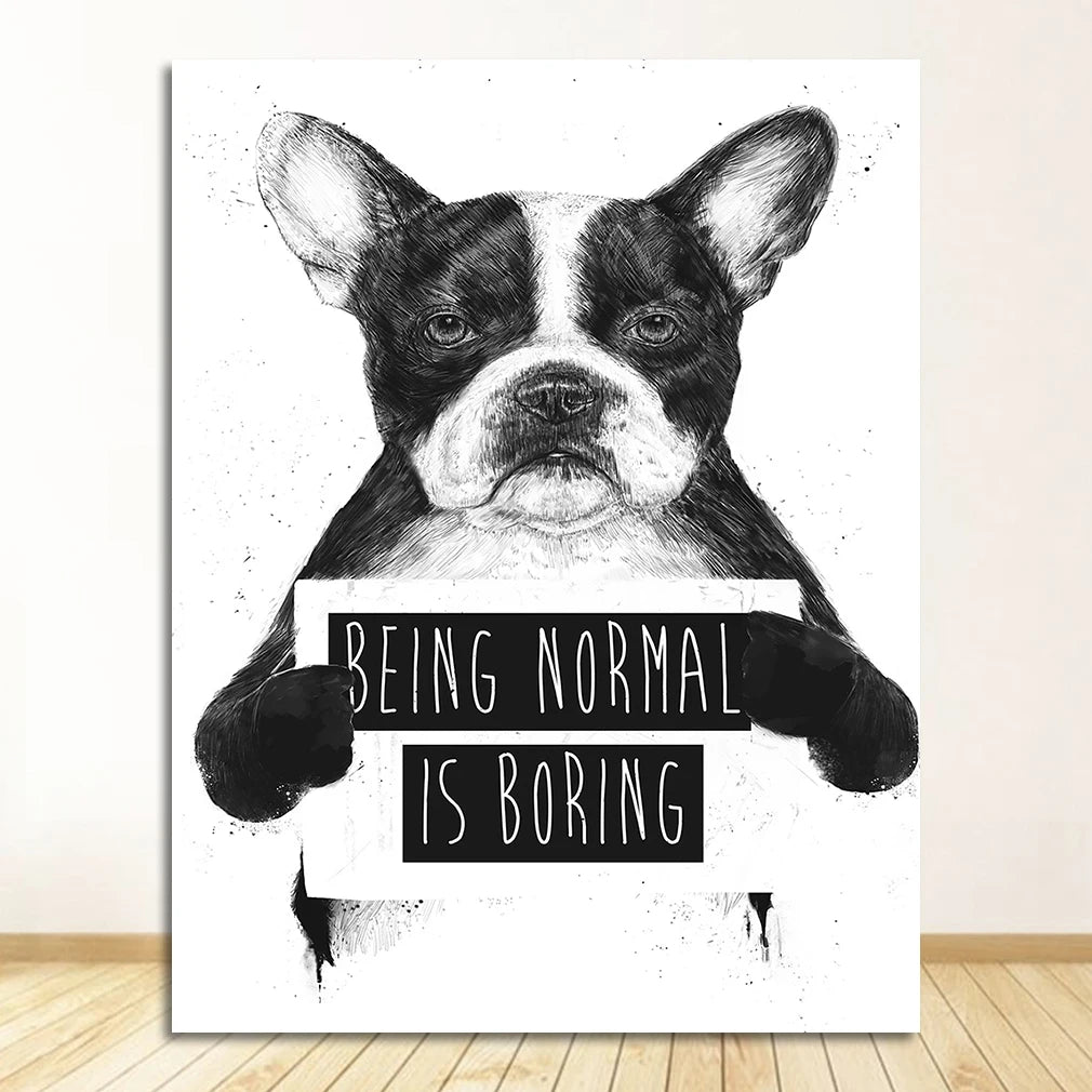 Nordic Cartoon Panda & Boston Terrier Canvas Wall Art Poster