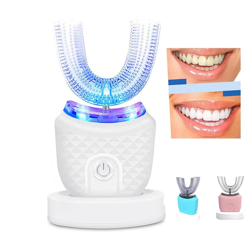 IPX7 U Shaped 360 Degree Cleaning Sonic Electric Toothbrush for Travel Home Dual-use Full Mouth Whitening, 4 Cleaning Modes Peaceful Pleasures Health and Wellness