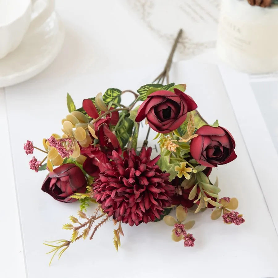 Silk Tea Rose Bud Bouquet | Artificial Flowers for Home & Wedding