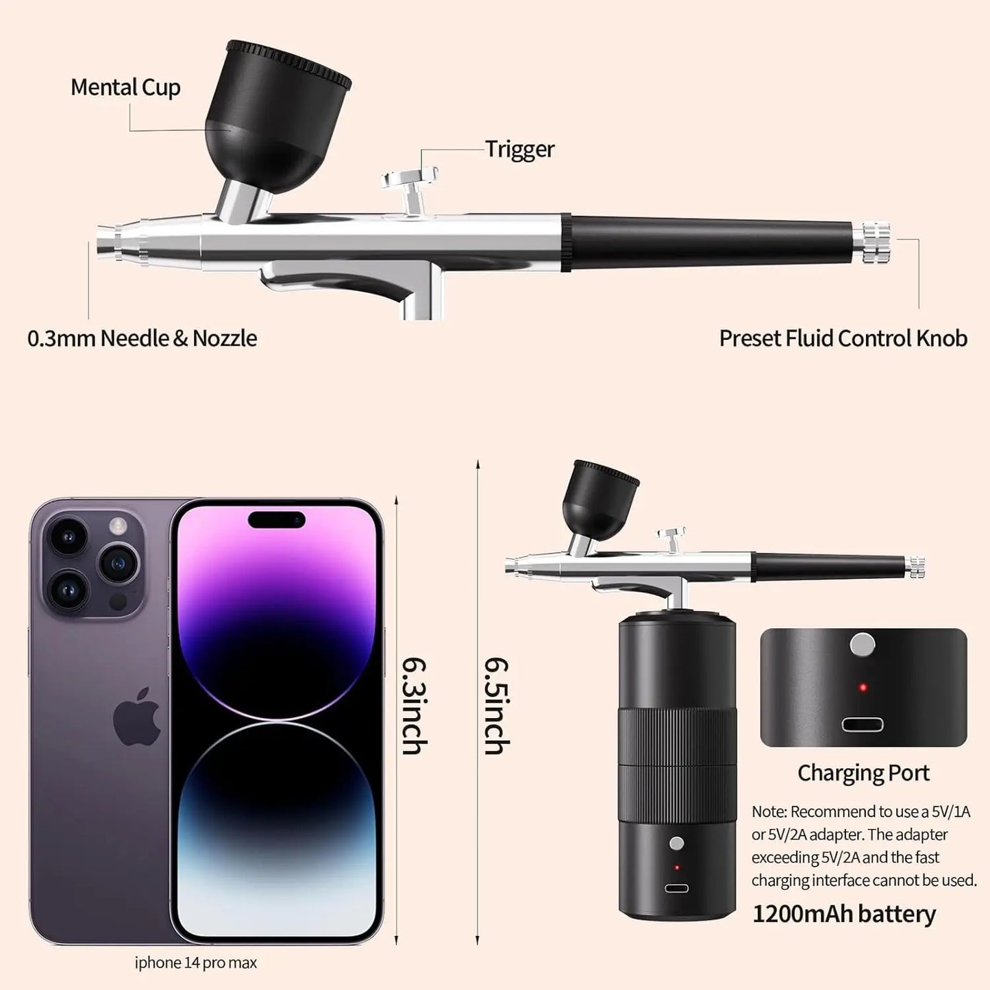 Portable Airbrush Kit Wireless Air Brush with Compressor Electrical Handheld Spray Gun Coloring Tattoo Graffiti Graphic Model Peaceful Pleasures Health and Wellness