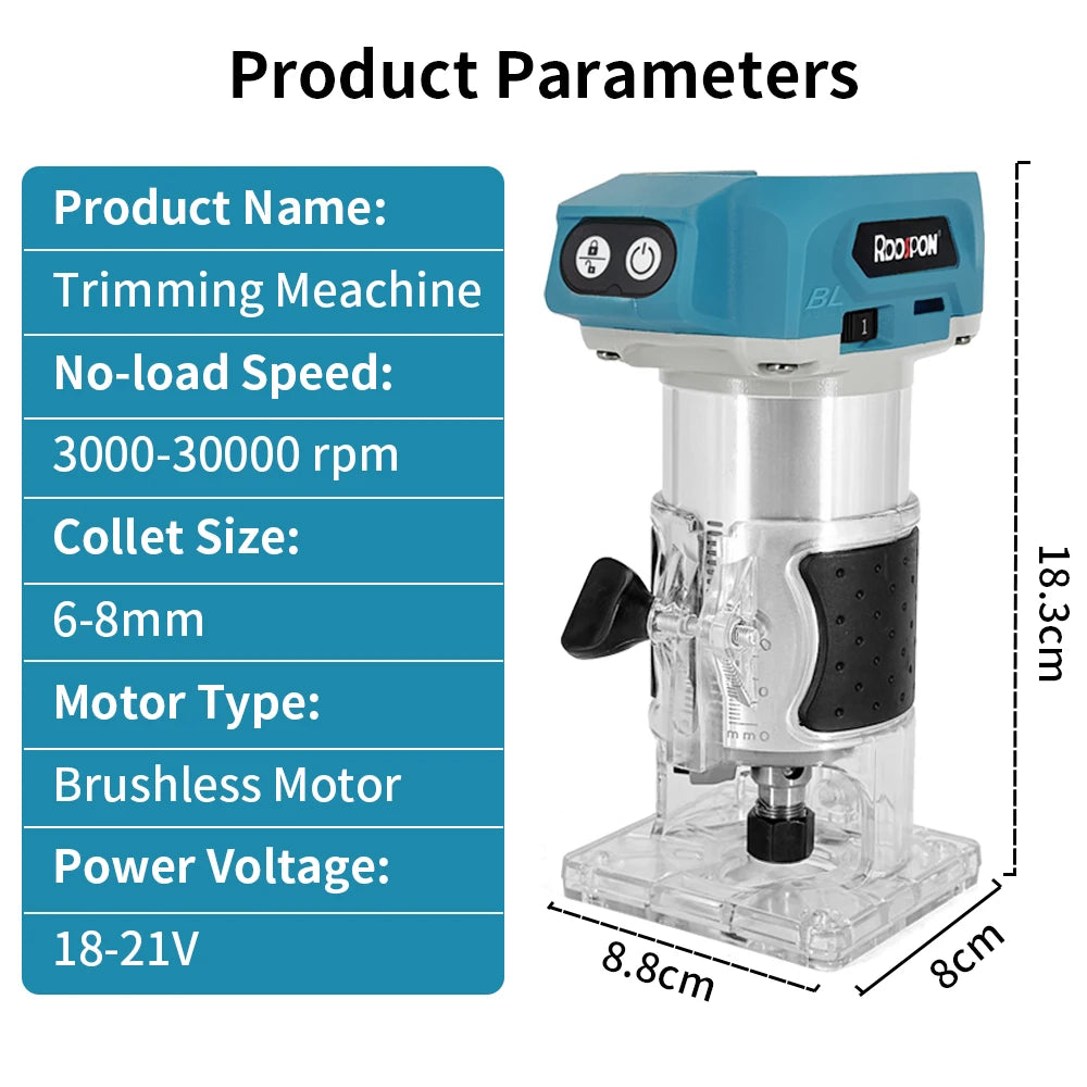 Woodworking Electric Trimmer Brushless Milling Engraving Slotting Machine Wooden Router Tool for Makita 18V Battery (No Battery) Peaceful Pleasures Health and Wellness