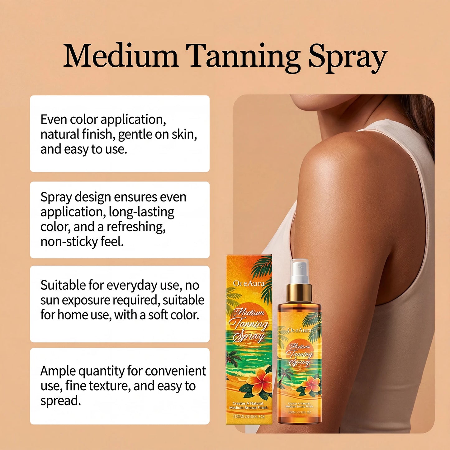 OceAura Self Tanning Spray – DHA Sunless Tanner Body & Face Peaceful Pleasures Health and Wellness