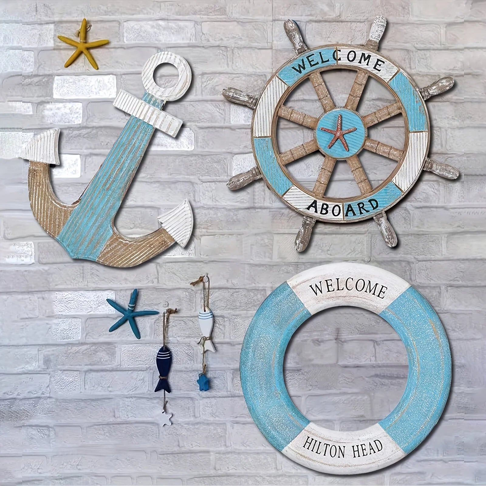 1 Set of Nautical-Themed Home Decor Wooden Anchors, Helms, and Lifebuoys Ocean-Themed Wall Hanging Decorations Indoor Nautical Decor Can Be Used for Wall Decoration at Outdoor Parties and Yard Gatherings Peaceful Pleasures Health and Wellness