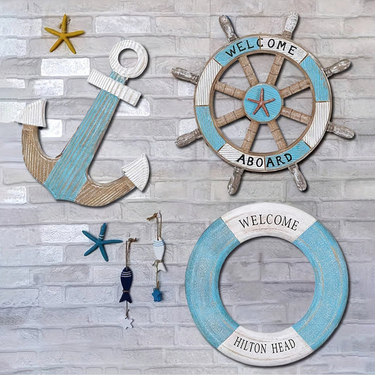 1 Set of Nautical-Themed Home Decor Wooden Anchors, Helms, and Lifebuoys Ocean-Themed Wall Hanging Decorations Indoor Nautical Decor Can Be Used for Wall Decoration at Outdoor Parties and Yard Gatherings Peaceful Pleasures Health and Wellness