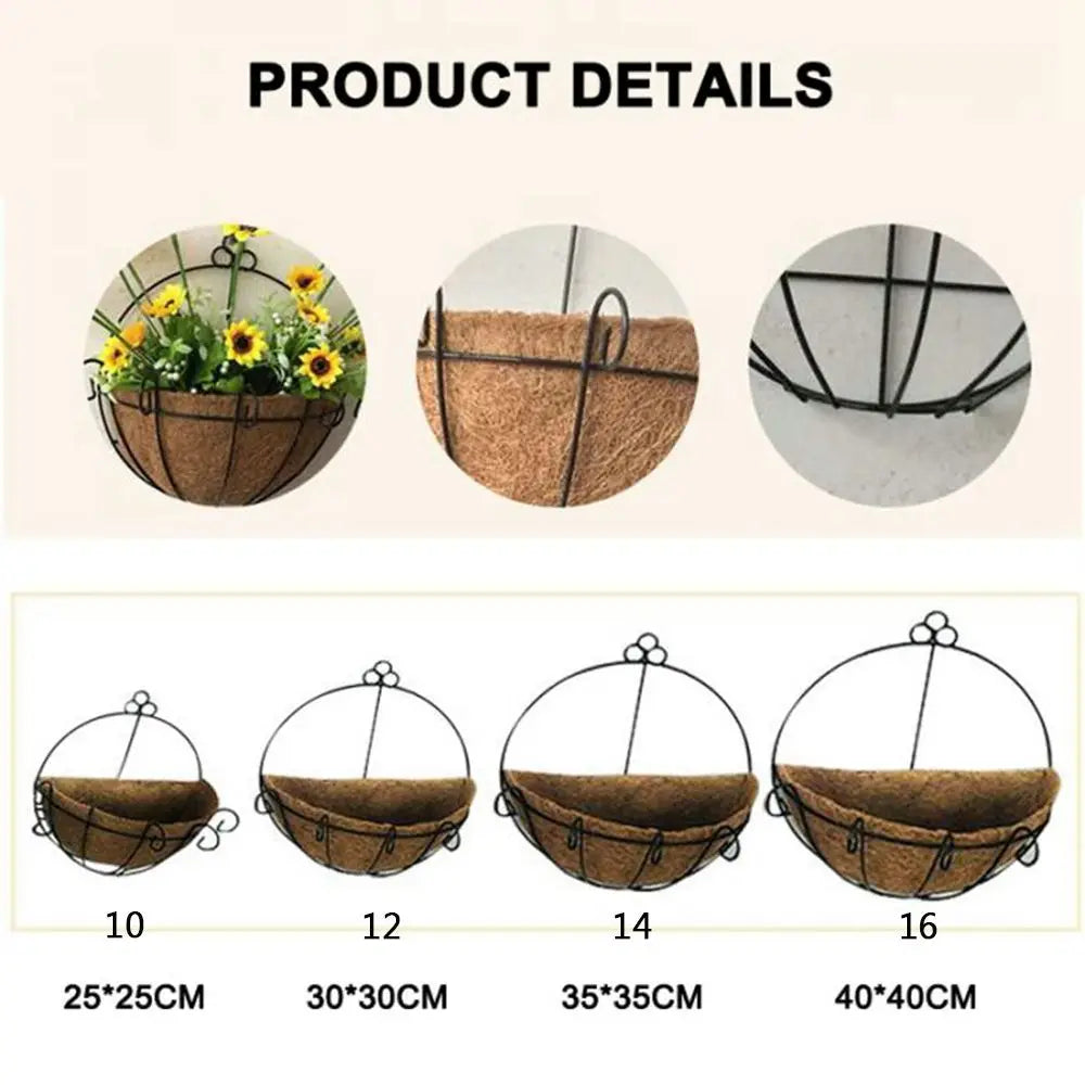 Coconut Palm Iron Hanging Basket Flower Pot | Garden Wall Decor