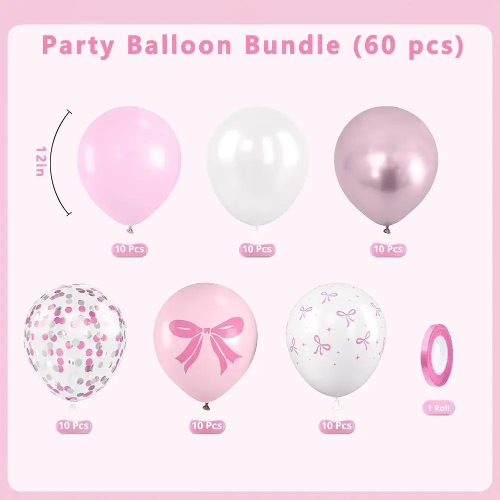 Pink & White Bow Latex Balloons 12" | Party & Baby Shower