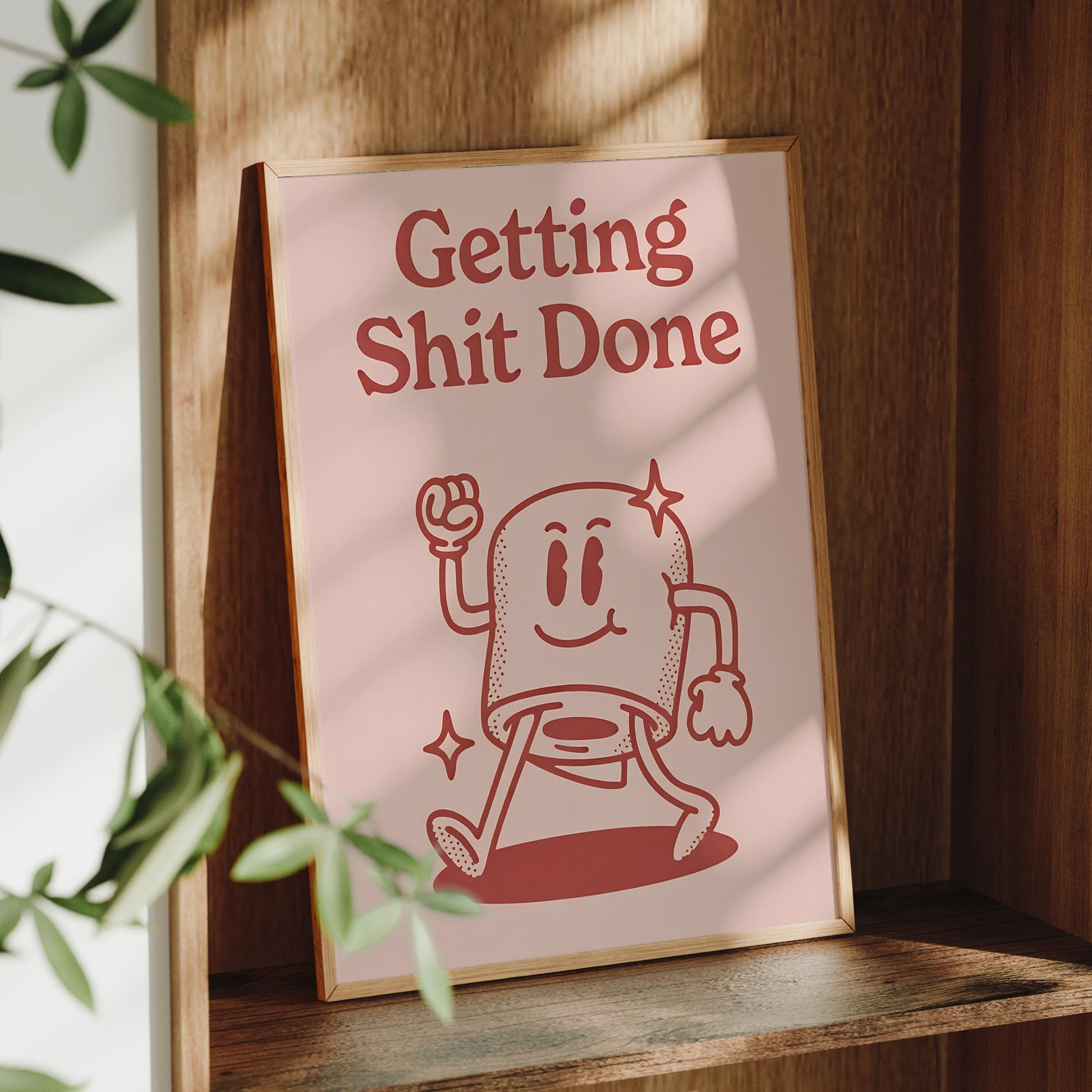 Getting Shit Done Retro Pink Background Wall Art Prints Canvas Painting Poster Picture For Living Dining Kitchen Room Home Decor Peaceful Pleasures Health and Wellness