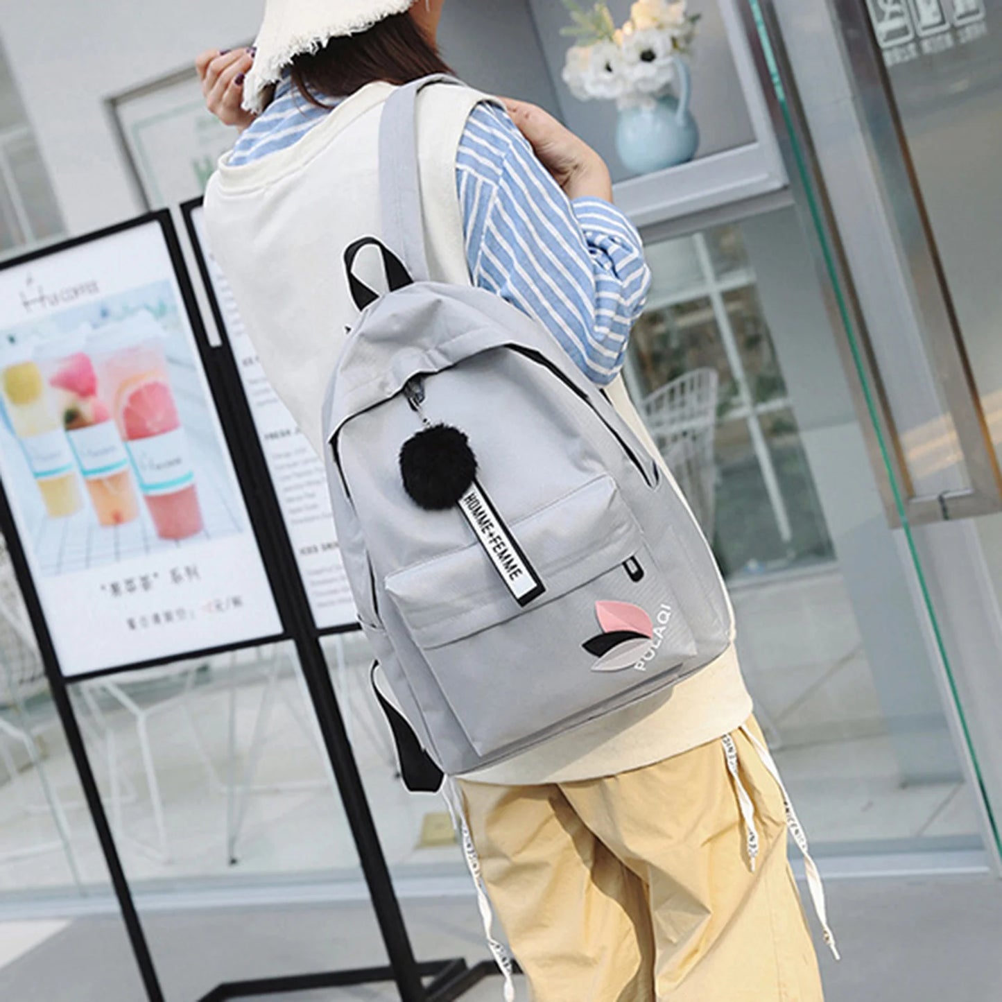 Women's Canvas Backpack for Junior High School Students Triangular Reinforcement Canvas Backpack Waterproof Canvas Backpack Peaceful Pleasures Health and Wellness