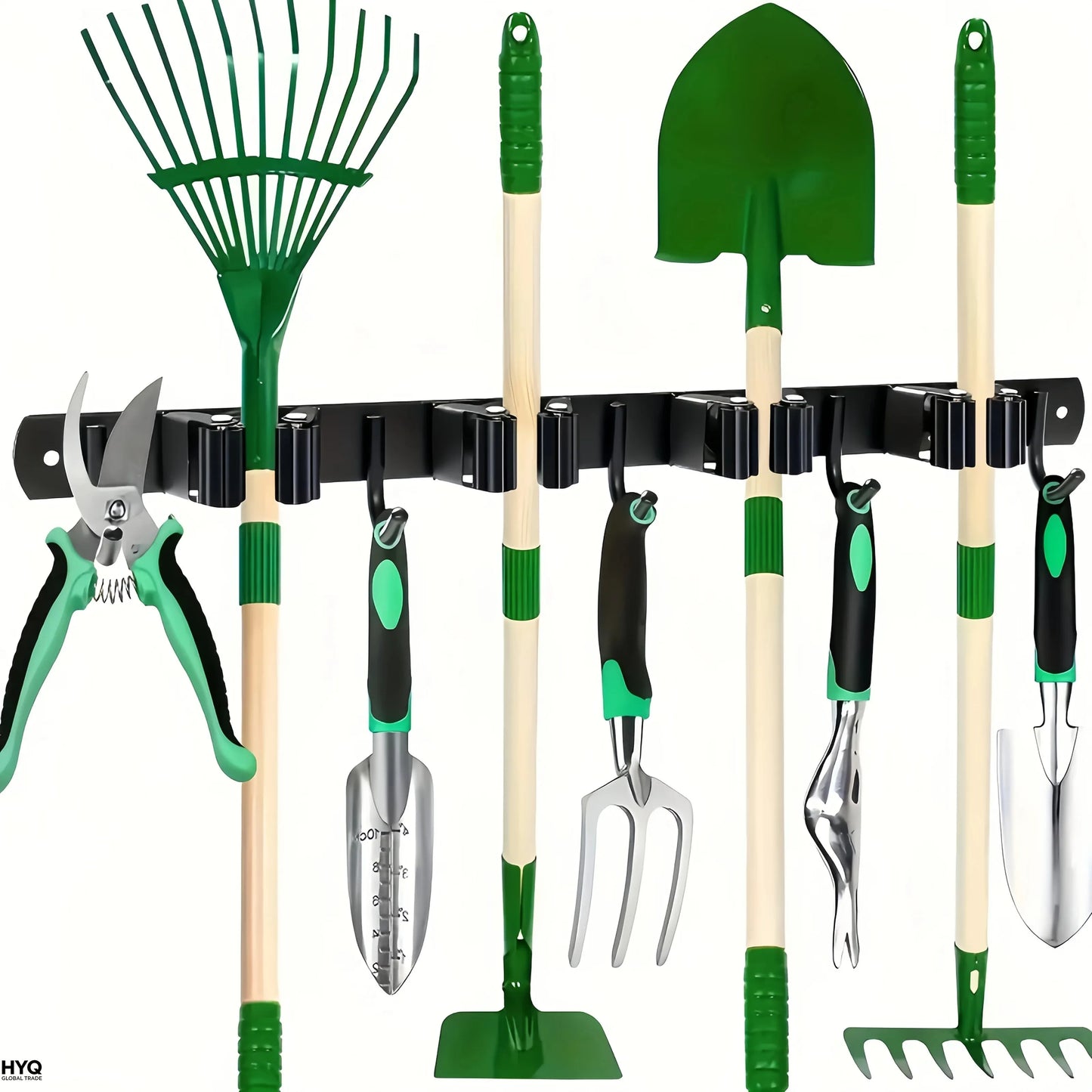 1 Heavy-duty Metal Tool Rack 4 Slots 5 Hooks Wall-mounted Garden