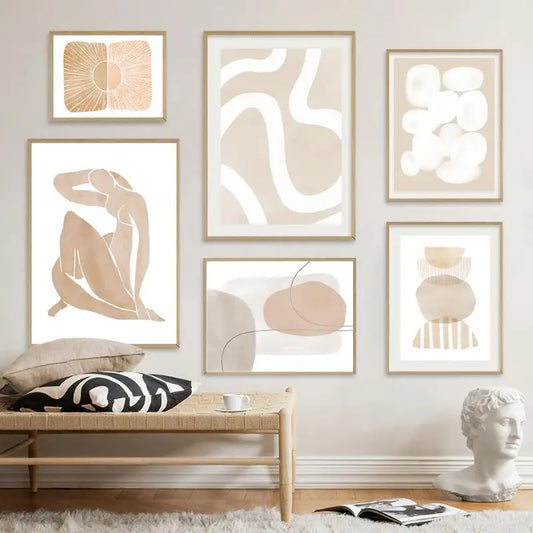 Watercolor Abstract Canvas Wall Art | Pastel Boho Beige Gray Canvas Wall Art Peaceful Pleasures Health and Wellness