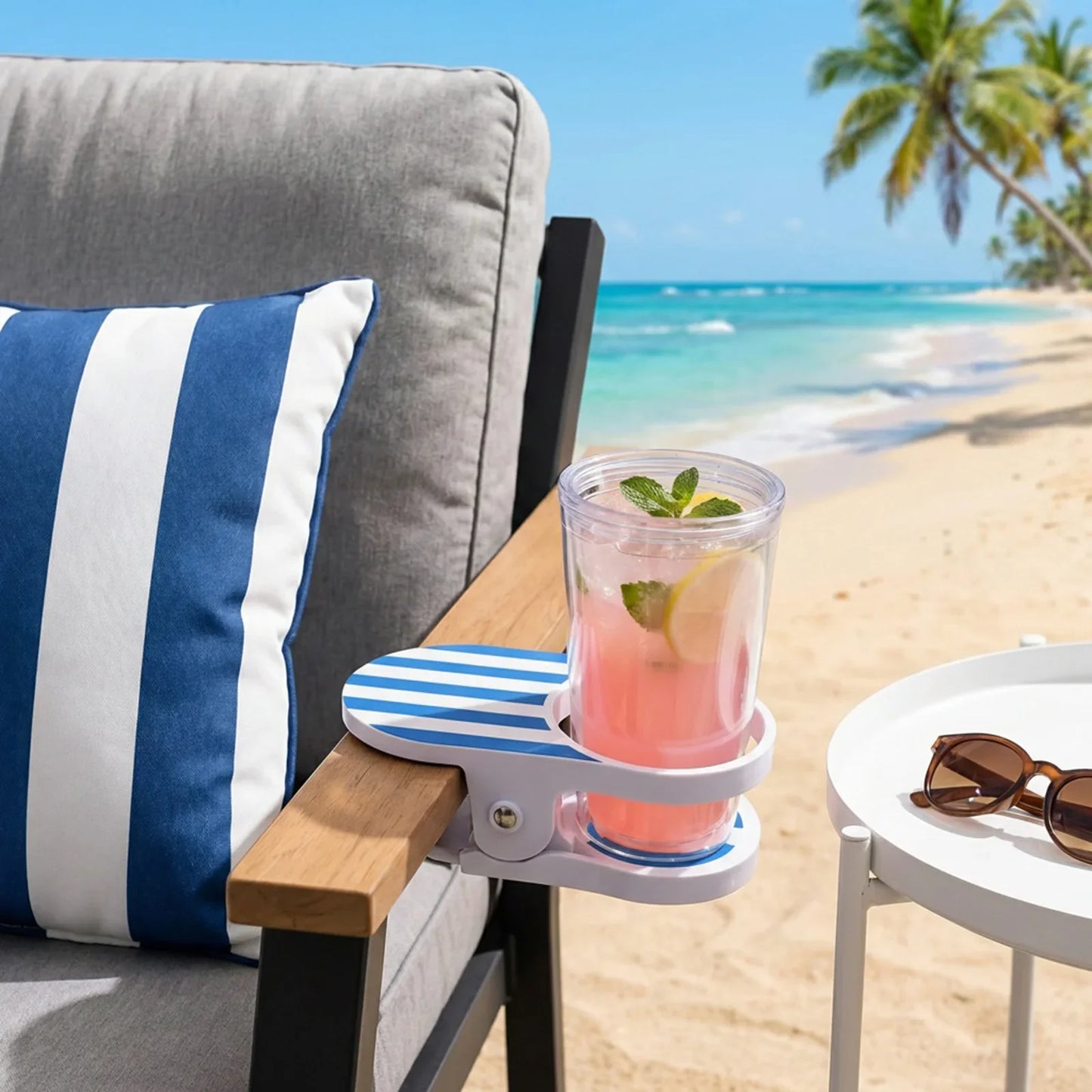 Drinking Cups Holder Clip Easy To Install Chair Desk Bottle Cup Stand Striped Pattern Portable Holder Clips for Home & Office Peaceful Pleasures Health and Wellness