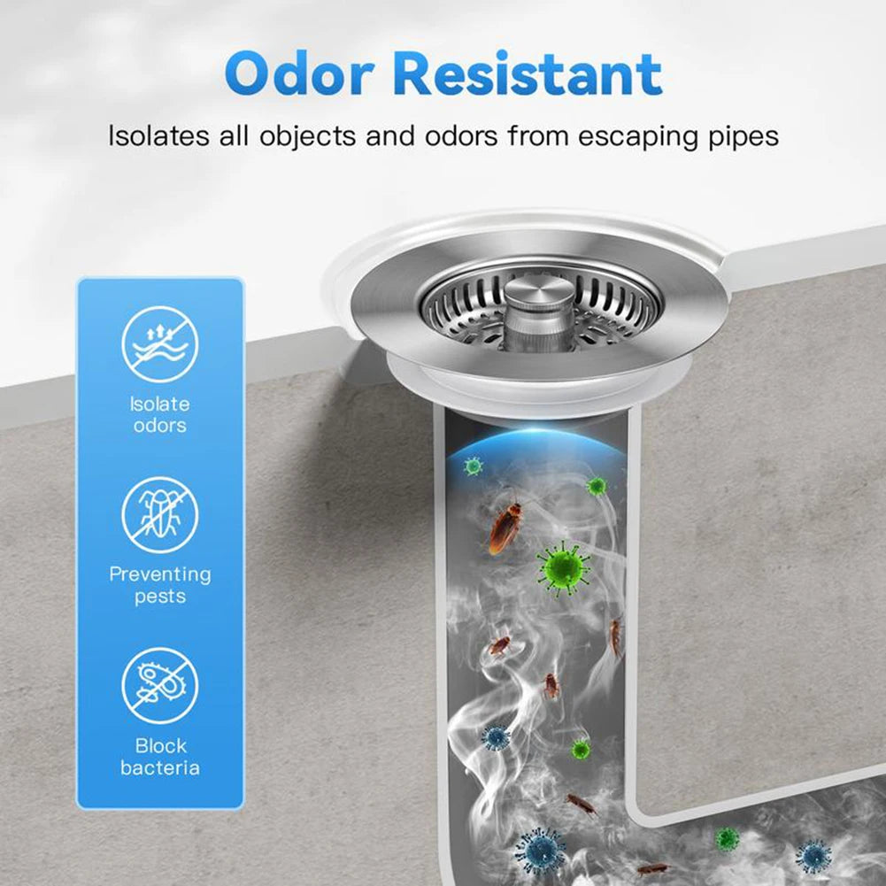 3 In 1 Kitchen Sink Drain Strainer Anti-Clogging Pops-Up Stopper Sink Filter Plug Garbage Disposal Stainless Sink Accessories Peaceful Pleasures Health and Wellness