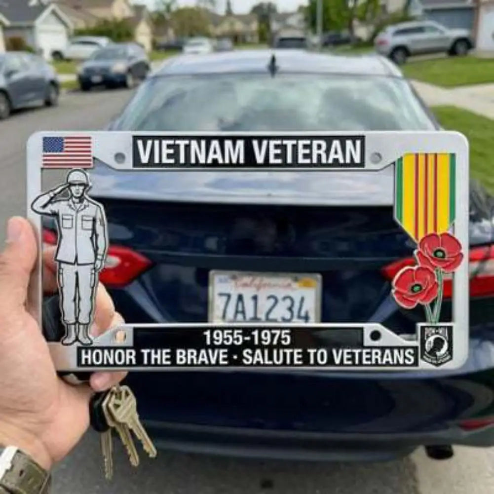 250th Anniversary Commemorative License Plate Frame High-quality Vietnam Veteran Salute Mental License Plate Decorative Frame Peaceful Pleasures Health and Wellness