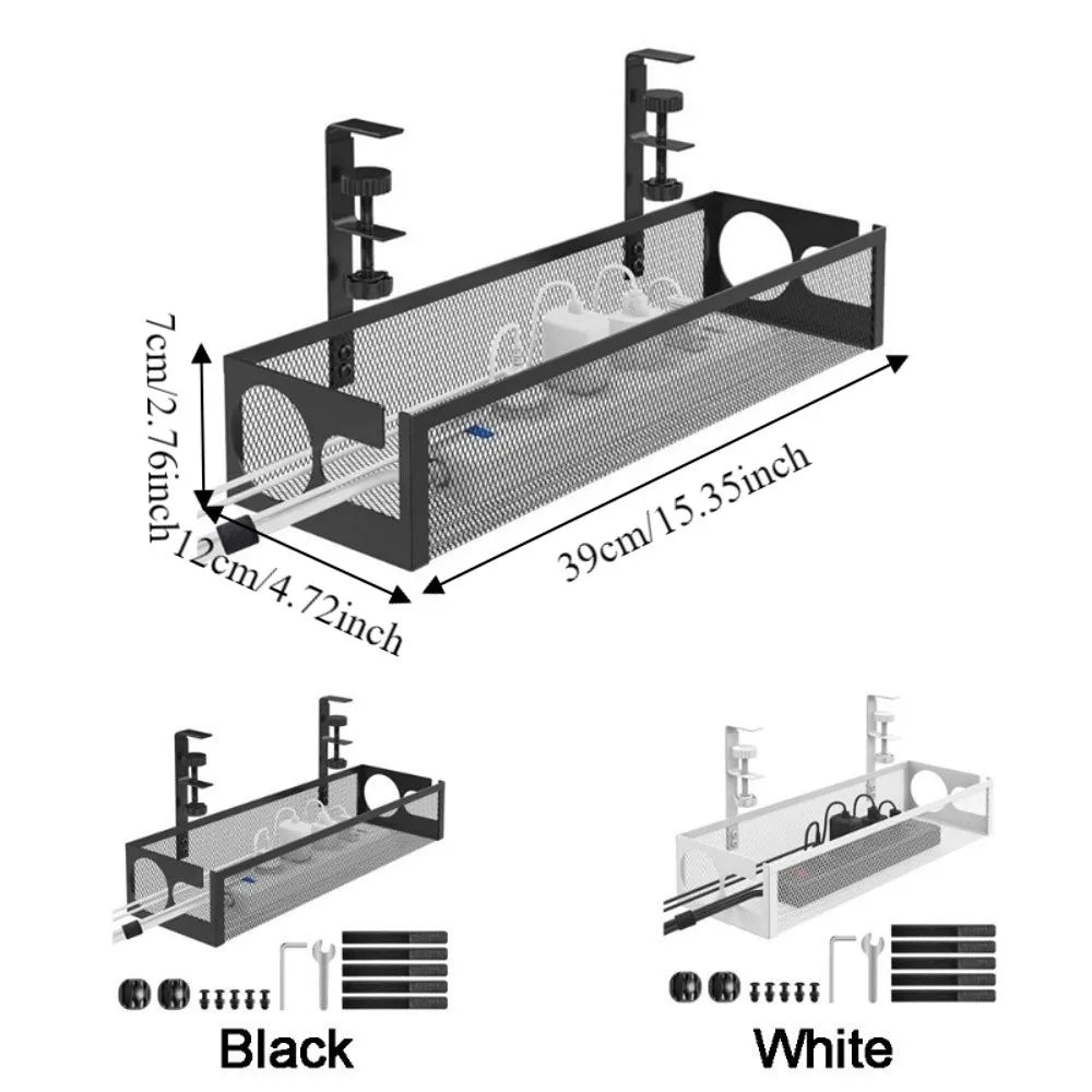Carbon Steel Under Desk Wire Management Tray Space Saving No Drilling Data Wire Storage Rack with Clamp Metal Cable Tray Peaceful Pleasures Health and Wellness