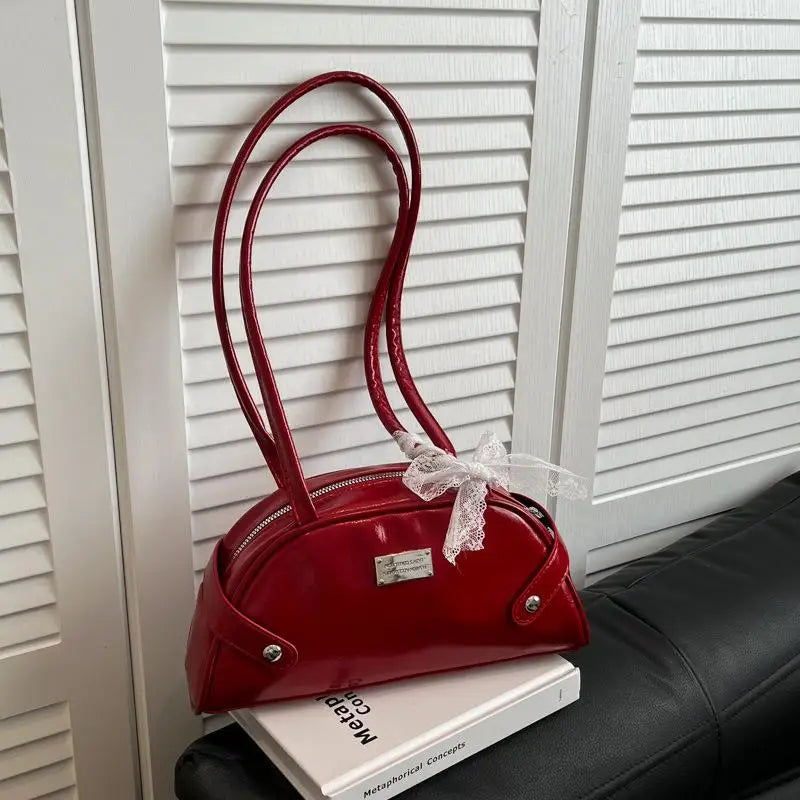 Women's PU Leather Bow Tote Underarm Shoulder Handbag