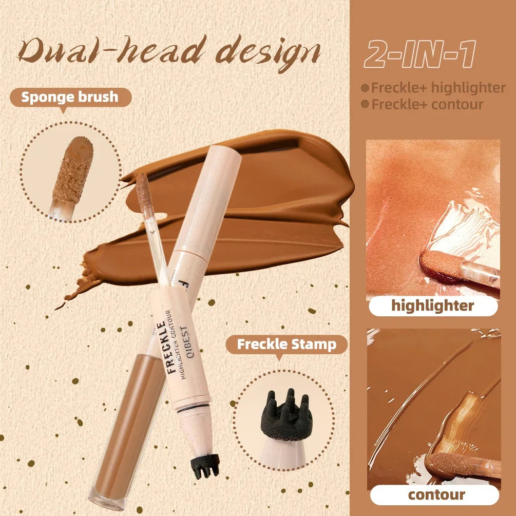 QIBEST Double-headed Freckle Highlighter Stick Fast-drying Waterproof Natural Liquid Contour Lasting Simulation Freckles Stamp Peaceful Pleasures Health and Wellness