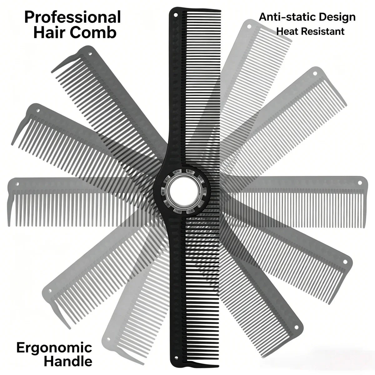 Professional Detangling Hair Comb with Metal Ring | Salon Tool