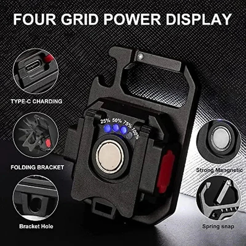 Multifunctional Keychain Flashlight COB Work Light Bottle Opener Rechargeable Portable Camping Hiking Fishing Lanterns 7 Modes Peaceful Pleasures Health and Wellness