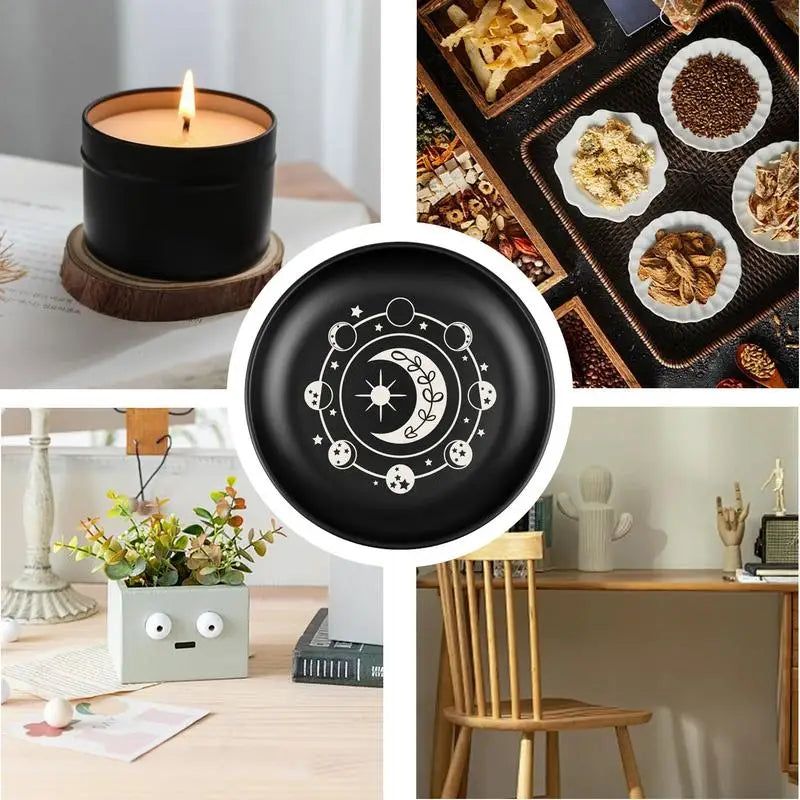 Meditation Altar Tray Ritual Metal Candle Holder 5.5-inch Diameter Stainless Holder Tray Includes 12 Sheets Of Parchment Paper Peaceful Pleasures Health and Wellness