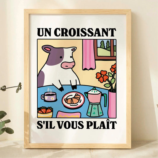 Cartoon Cow French Canvas Wall Art | Kids & Living Room Décor Canvas Wall Art Peaceful Pleasures Health and Wellness G3094 50x70cm Black Frame